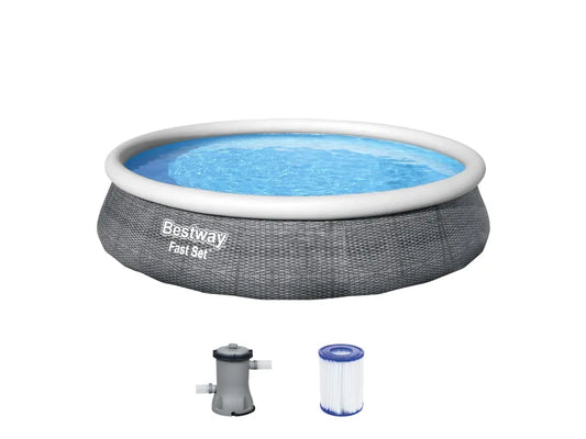 Bestway Fast Set Aufstellpool-Set Ø 396 cm x 84 cm Rund Schiefergrau